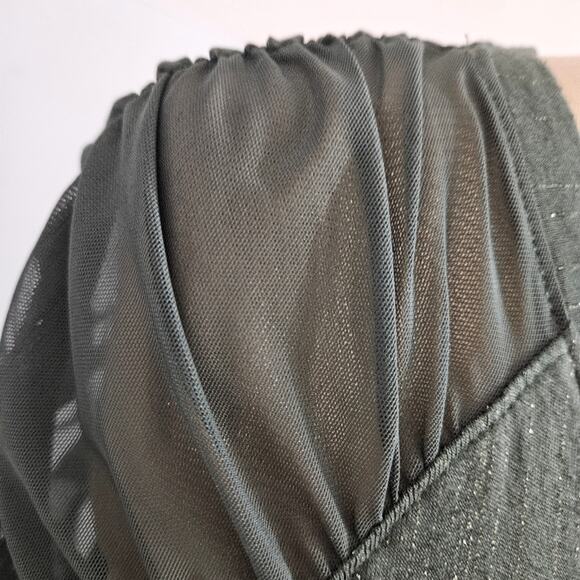 New Jennifer Lopez Metallic Green Women's Top Ruched Mesh Sleeve Large Tee - Picture 7 of 16